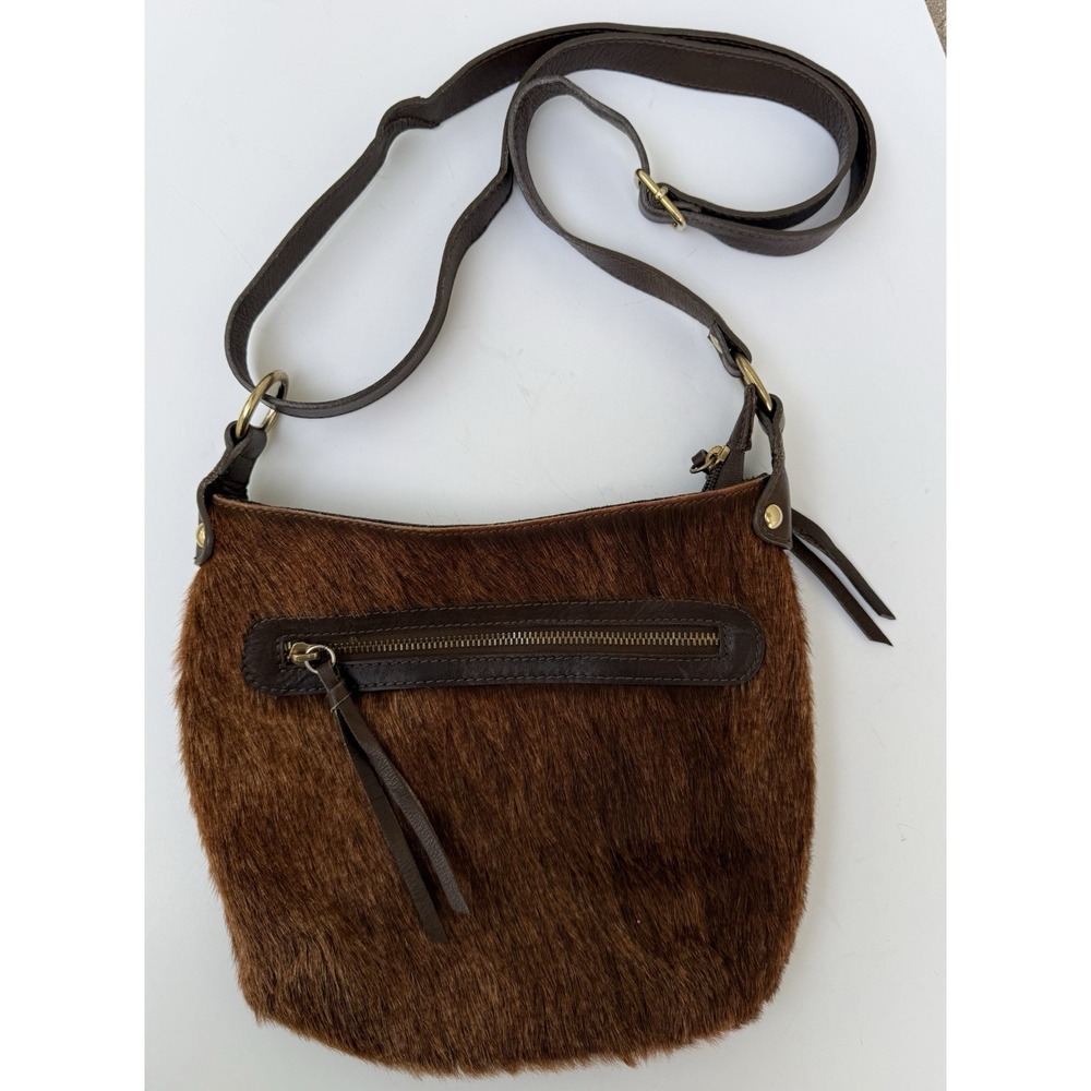 Maurizio Taiuti Brown Pony Hair Leather Crossbody Bag Boho Italian Made Purse